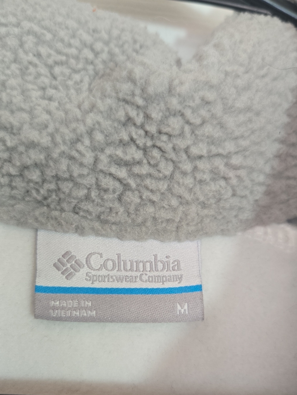 Columbia Cropped Colorblock Sherpa Half Snap Fleece Gray White Pink M - Picture 7 of 16